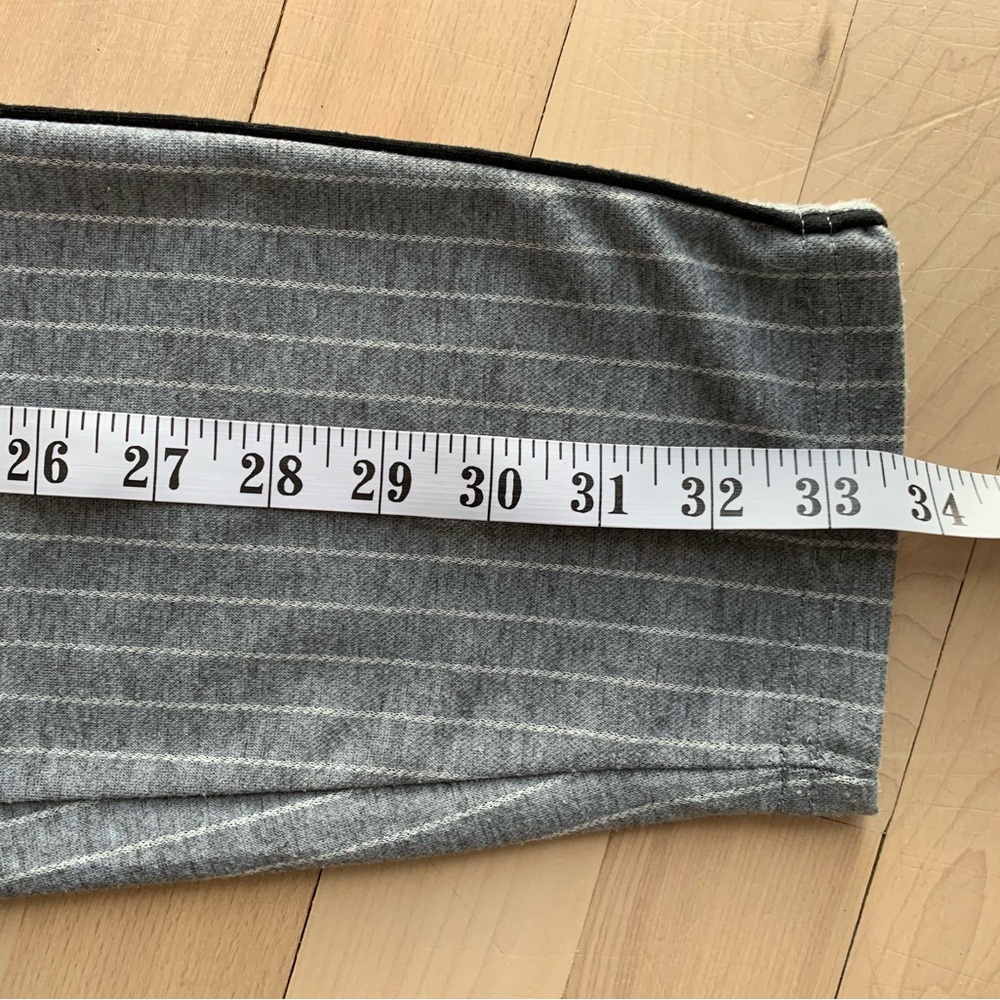 Gray Pinstripe Cropped 7/8 Pants | Relaxed Fit Elastic Waist Minimalist Trousers - Picture 7 of 10